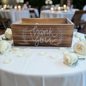 Wooden 'Thank You' Card Box with White Script